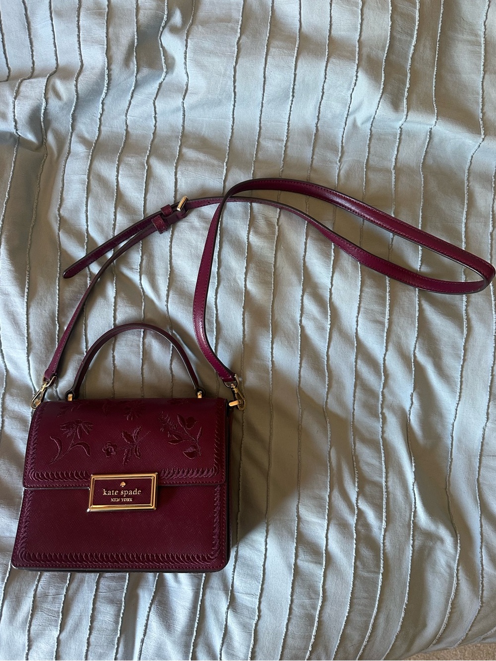 kate spade Burgundy Floral-Embossed Leather Crossbody
